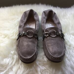 AGL Taupe Shimmer Suede O-Ring Bit Loafers 36.5